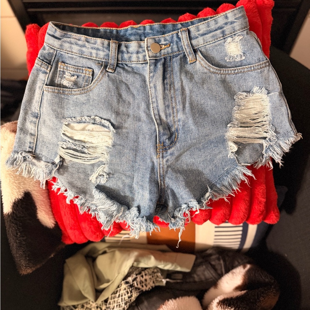 SHEIN Light Blue Distressed Jean Shorts